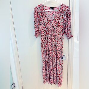 Floral puff sleeve midi dress